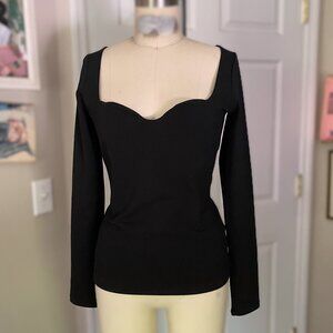 H&M Black Scalloped sweetheart neck Stretch Cotton classic T-Shirt *SMALL*